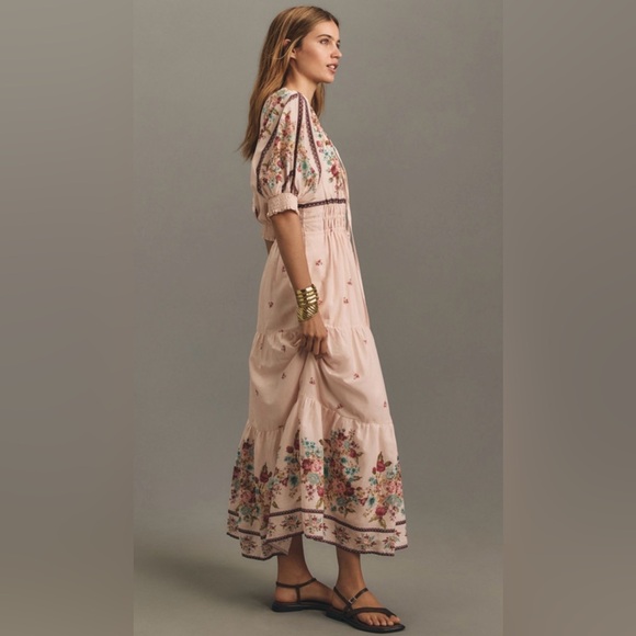 Anthropologie The Somerset Maxi Dress: Puff-Sleeve Edition Size: SP Cream Floral - Picture 2 of 4